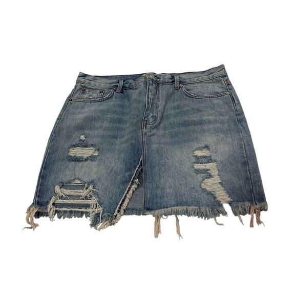 Free People Dresses & Skirts - Free People We the Free Womens 31 Distressed Rocker Festival Denim Skirt Concert